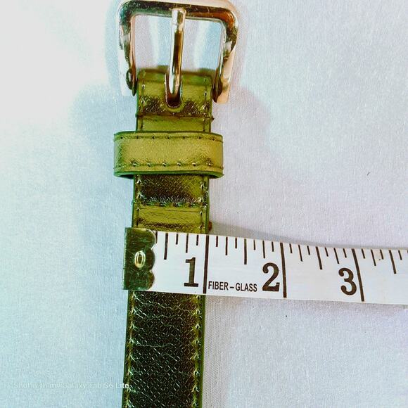 Metallic Olive Green Belt Womens Medium Waist Textured Pattern - Picture 12 of 12